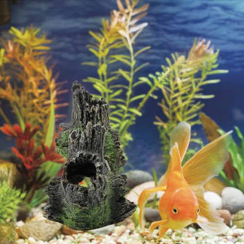 Aquarium Tree Trunk, Hollow Landscape Stump Wood House Resin Ornament Hideout Caves Rocks Decor Fish Tank Hole Stone Decoration Accessories Betta Cichlid Turtles Small Lizards Reptiles Amphibians - size: Type 2