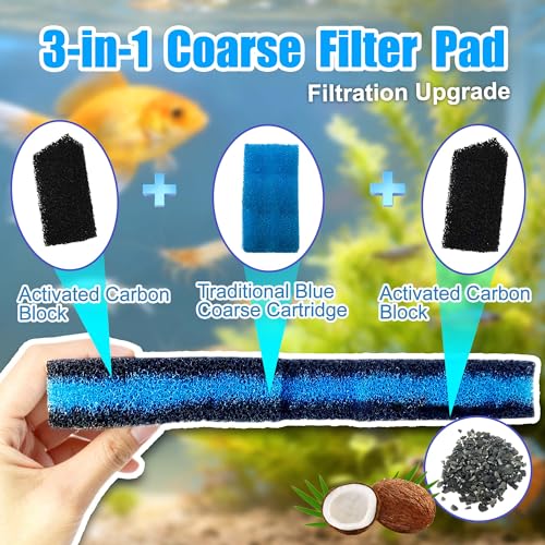 PurifyLogix Replacement Canister Filter Pads for Cascade 700/1000 CCF2UL/CCF3UL Generic Aquarium Floss Media, 2 Upgraded Activated Carbon-Coarse-Activated Carbon Filter Pads and 6 White Floss (8)
