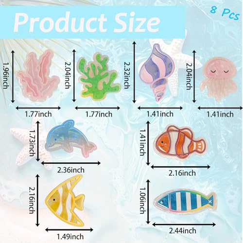 8 Pcs Ocean Marine Animal Hair Clips - Aquatic Plants, Fish, Jellyfish, Conch, Dolphin - Sea Animal Alligator Clips, Stylish Hair Accessories for Girls, Suitable for Thick or Thin Hair
