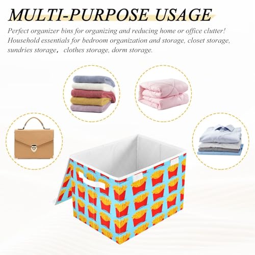 Storage Box French Fries Storage Bins with Lids, Larger Collapsible Fabric Storage Baskes with Handles for Living Room, Playroom, Bedroom, Nursery 16.5x12.6x11.8 Inch