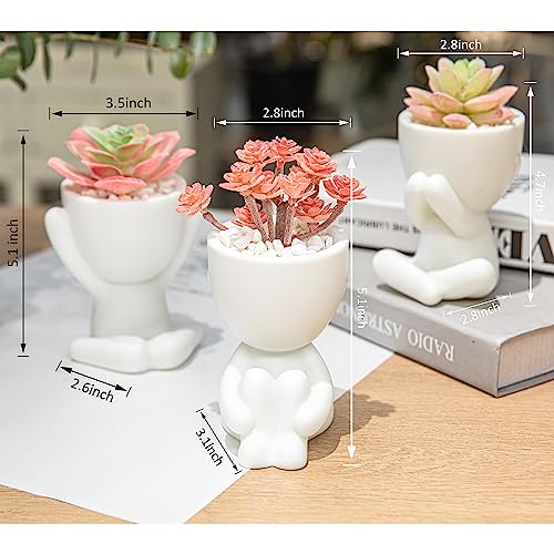 HEYO-YEPY 3PCS Cute Artificial Plant Office Decor for Women and Men, Aesthetic Desk Plant Decor for Office and Home, Potted Small Fake Plants for Indoor Decoration, White Pots Pink Plants - color: 3 Pcs Set, White Pots Pink Plant
