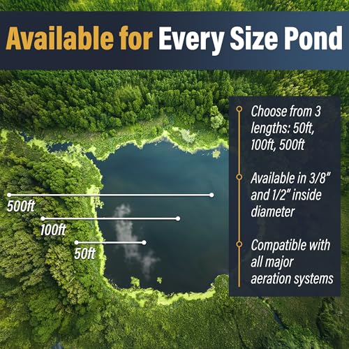 Weighted Airline for Pond Aeration – 3/8" Inside Diameter | 50ft Roll | Self-Sinking Rubber Air Hose | Durable, Flexible Tubing for Aerators & Diffusers | No Tangle - style: 50ft. of 3/8in. Weighted Air Line