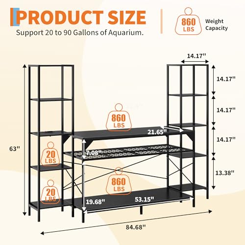 Garvee 20-90 Gallon Fish Tank Stand ,Aquarium Stand with Power Outlet,Heavy-Duty Reptile Terrarium Stands with 12-Leg Support and 4-Tier Storage Shelves,Fish Tank Table Aquarium Table,Load 860lbs - color: Black