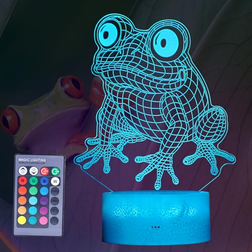 Cute Frog Night Light, Frog Gifts, Frog 3D Illusion Lamp with RGB 16 Colors Changing, Remote Control, Dimmable, Kids Room Decoration Baby's Light Room Decor Children Gifts - color: Color 4