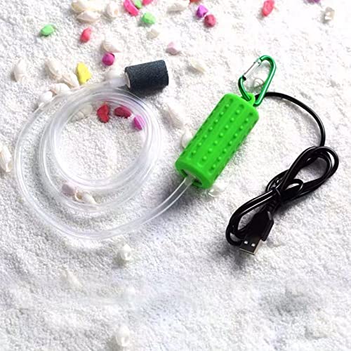 Aquarium Air Pump Mini USB Fish Tank Oxygen Air Pump Portable Ultra Silent Air Aerator Pump Energy Saving Oxygen Bubbler with Air Stone and Single Outlet Silicone Tube 1W - color: Light Green