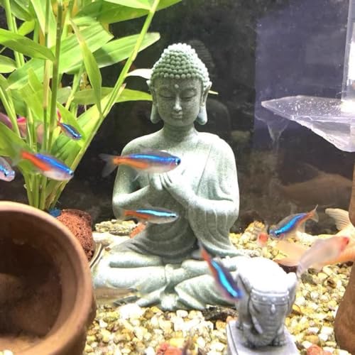livelyfish Aquarium Buddha Statue Japanese Buddah Figurine Fish Tank Buda Sandstone Sculpture Zen Ornaments Underwater Landscape Decoration,Gift - size: D