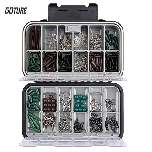 Goture Small Fishing Tackle Box Organizer with Waterproof Technology Fixed Compartments Clear Plastic Lure Bait Storage Case for Saltwater and Freshwater Anglers 7.71 x 4.44 x 1.81 Inches Black - color: Black SMALL(Size: 7.71'' L X 4.44'' W X 1.81'' H)