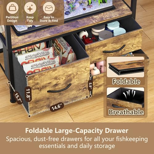Heybly 20-29 Gallon Fish Tank Stand, Aquarium Stand with Drawer, Power Outlet, Heavy Duty Metal Frame, for Fish Tank, Turtle & Reptile Terrarium, 31.5" x 15.7" Top, 330lbs, Rustic Brown HAS001SR - color: Rustic Brown, size: 20-29 gal