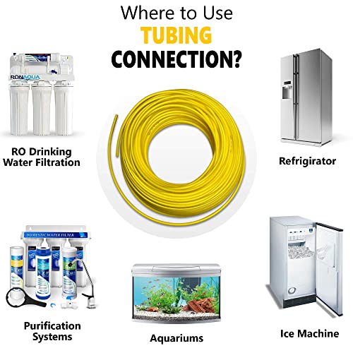 Food Grade 1/4 Inch Plastic Tubing for RO Water Filter System, Aquariums, Refrigerators, ECT; BPA free; Made from FDA compliant materials and meets NSF Standards and Regulations (50 Feet, Yellow) - color: Yellow, size: 50 Feet