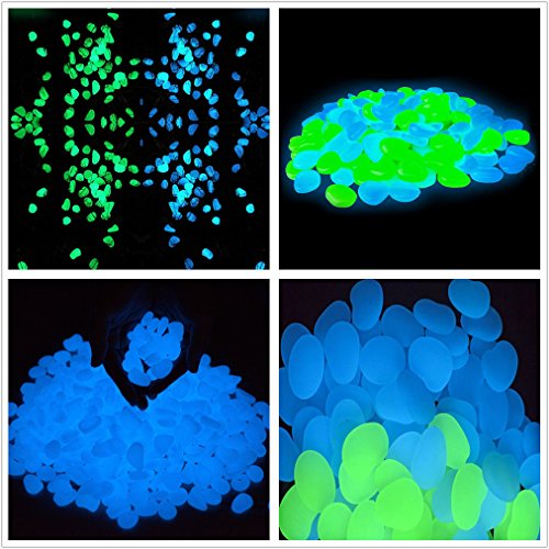 340pcs Glow in The Dark Garden Pebbles, Gardening Luminous Glow Stones Outdoor Decor Glowing Water Fish Tank Gravel (Blue Green) - color: Blue Green, size: 340