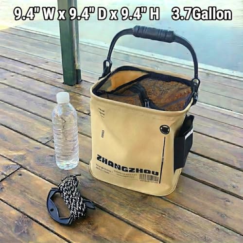 Collapsible Fishing Bucket 3.7 Gallon/14L - Portable Folding Live Bait Bucket with Aerator Pocket, Rope & Net for Live Fish & Shrimp, Kayak, Camping, Hiking - size: 3.7 Gallon (14L)