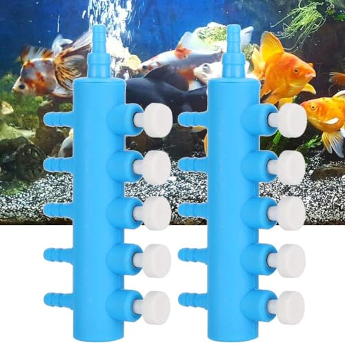 Fishtank Air Splitter, 2pcs Aquarium Air Flowing Control Lever Valve Pipe Distributor Aquarium Oxygen Pump Adapter Accessory Air Flow Splitter Pump Lever Control Valve for Aquarium Fish Tank(5 Way)