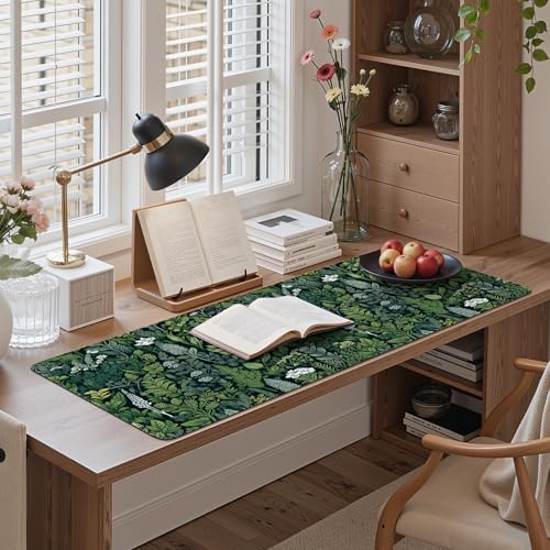 iCasso Desk Mat, Big Desk Pad, XXL Extended Gaming Mouse Pad, Large Mouse Pad for Desk Rubber Base Mousepad with Stitched Edges, Keyboard Mouse Mat (Dark Green) - color: A-green Grass