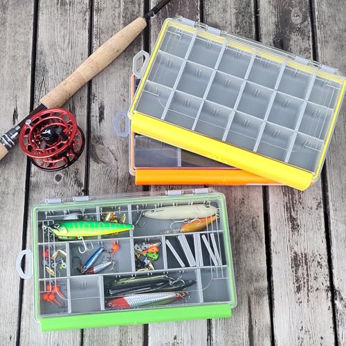 Aventik Waterproof Fishing Tackle Box Organizer with Removable Dividers Sturdy Lure Storage Box and Terminal Tackle Storage 3600 Tackle Trays - color: Yellow(10.75”×7.13”×1.8”)