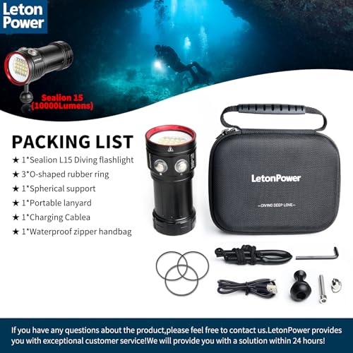 L15 10000 Lumens Underwater Video Light - 100m (330ft) Waterproof Dive Video Light with USB-C Charging, Professional Floodlight for Scuba Diving, Snorkeling & Underwater Photography - color: Sealion-L15