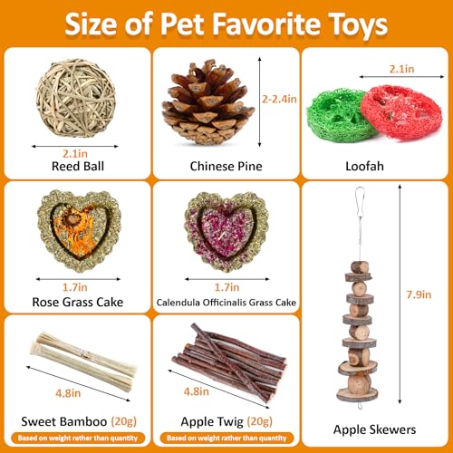 VESPRO Hamster Toys Set, Guinea Pig Toys Small Animal Chewing Toy and Rat Cage Accessories, Chinchillas, Gerbils, Rats, Rabbit Rodents Teeth Care, Apple Wood Timothy Hay Mouse Toy Swing Seesaw Bridge - size: 28Pack-hamster toys