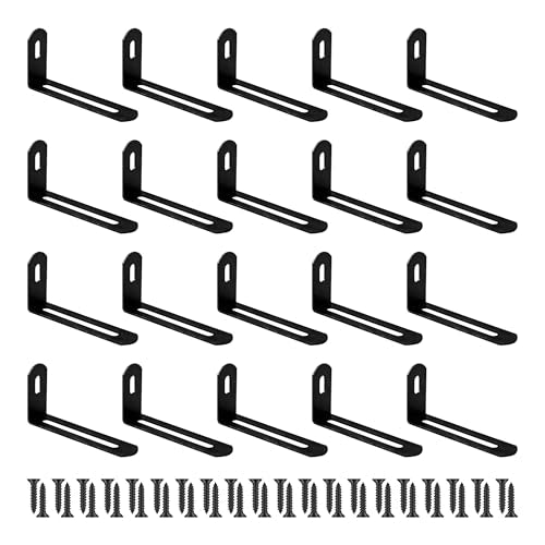 20Pcs 2.6"x1.3"x0.6"Adjustable Right Angle Brackets, Slotted L Bracket Metal 90 Degree Corner Fastener L-Shape Corner Brace Support Black Shelf Bracket - size: 2.6"x1.3", style: BLACK/20PCS