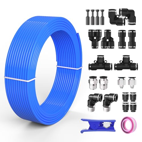 5/32 4mm Air line,5/32 inch OD Air Hose Kit,Airline Tubing Repair Kit Compressor Tube with Push to Connectors Fittings (Blue-32.8FT/10M) - color: Blue, size: 5/32" OD