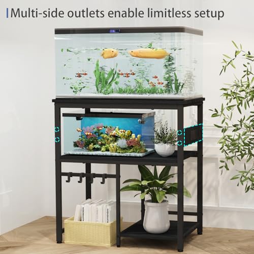 20-29-37 Gallon Fish Tank Stand, 3-Tier Aquarium Stand with Power Outlet Reptile Tank Stand Heavy Duty Terrarium Stand for Home Office, Black - color: Black, size: 20-37 Gallon