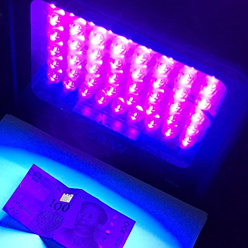QUANS 50W Ultra Violet UV LED Light for Curing Glue Blacklight Fishing Aquarium Glow in the Dark Special Effects, 110V US Plug (50 Watt)