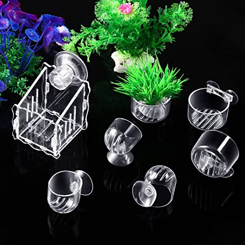 Potchen 20 Pcs Aquarium Plant Holder with Hole Transparent Acrylic Suction Cup Aquarium Aquatic Planter Cups Fish Tank Aquascape Decoration, 3 Shapes