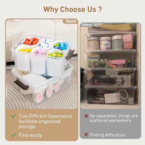 Citylife 17 QT Plastic Storage Box with Removable Tray and 6 Detachable Tall Inserts Craft Organizers and Storage Clear Storage Container for Organizing Crayon, Craft, Sewing, Playdoh, 4 Packs - size: 17 Qt- 4 Pack- W