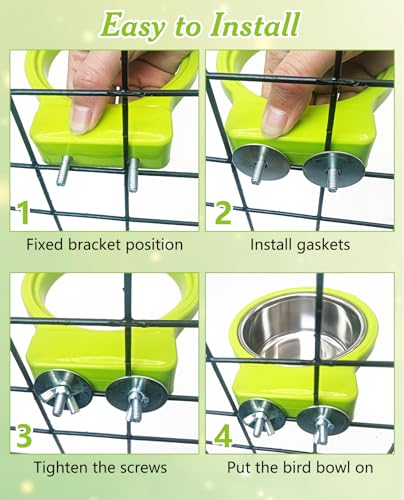 BNOSDM 2 PCS Bird Feeding Dish Cups with Perch Stand Hanging Stainless Steel Bird Bowls Food Container Food and Water Bowls with Spoon for Budgie Cockatoo Finch Lovebirds Pigeons (Green&White) - color: 2 Pcs Green & White