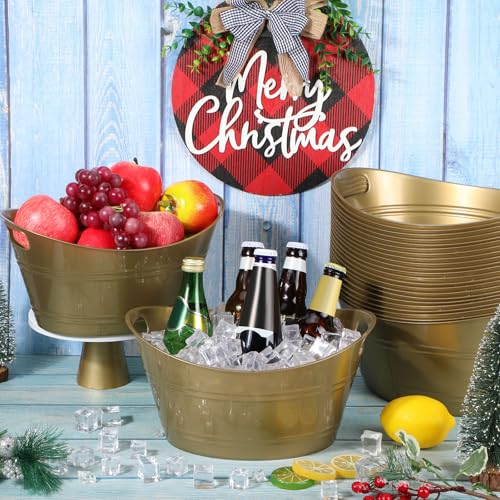 Norme 24 Pcs Oval Storage Tub with Handles, 4.5l Plastic Ice Buckets Bulk for Wine Beer Champagne Drink Cooler Beverage Storage Tub for Parties BBQ Weddings Party Outdoor Celebration(Gold) - color: Gold