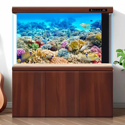 Ocean World Aquarium Background Under The Sea Tropical Fish Coral Reef Terrarium Background Underwater Marine life Fish Tank Background Colorful Corals Blue Seabed Fish Tank Backdrop Decors 24x12in - color: Marine Blue, size: 24(W)x12(H)inches/ 60(W)*30cm