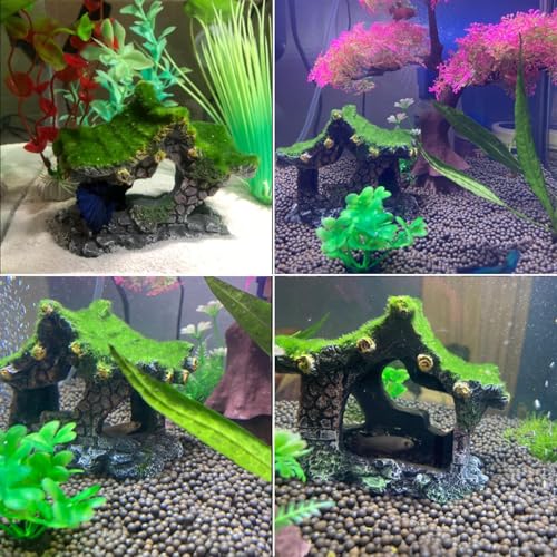 Aquarium Decoration House Resin Hollow Hideout House,Small Betta Fish Hide Accessories Cave Ornament Tank Small Fish Shrimp Hideaway with Moss