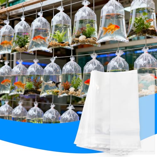 Jucoan 100 Pack 8" x 14" Clear Plastic Fish Bags, 3 Mil Extra Thick Leak-Proof Live Fish Shipping Bags Aquarium Transport Bag for Shrimps and Betta Fish