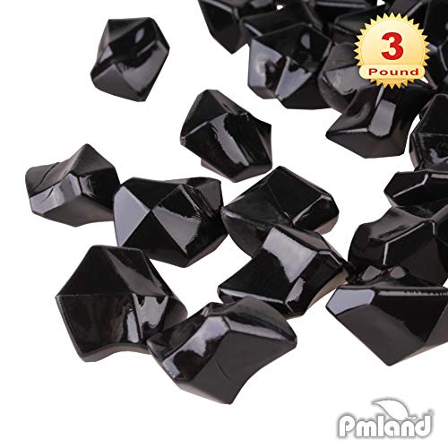PMLAND 3Lbs Black Acrylic Ice Rocks – Bulk 550 Pieces Crushed Clear Fake Ice Gems for Vase Filler, Wedding Centerpieces, Table Scatter, DIY Crafts & Aquarium Décor - color: Black