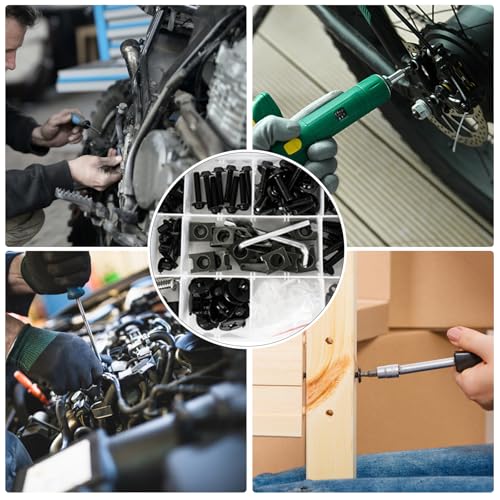 Motorcycle Fairing Bolt Kits Stainless Steel M5 M6 Windscreen Screws Fastener Clips Universal Fit for Sportbike Kawasaki Suzuki Honda Yamaha BMW Ducati GSXR Black (195Pcs) - color: Black