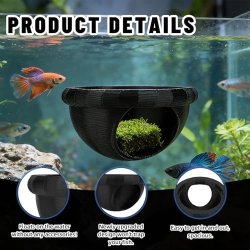 Floating Betta Hide Ring, 7x7x4cm/2.76x2.76x1.57 Inch Floating Betta Skins Shrimp Cave Aquarium Hammock Decor Fish Tank Hideout Feeders Spots Toys Accessories for Fish Safe Resting (Black)