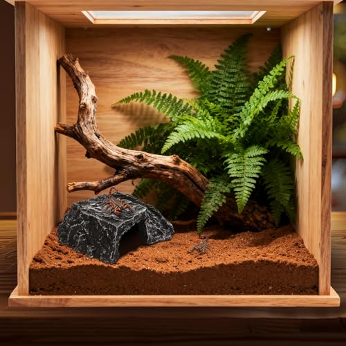 Tarantula Hide Aquarium Decorations and basking Platforms | Resin Basking Platform for Reptiles, Ideal for Bearded Dragons & Leopard Geckos - color: Black-Small