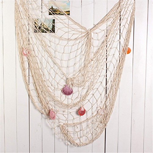 Nature Fish Net Wall Decoration with Shells, Ocean Themed Wall Hangings Fishing Net Party Decor for Pirate Party,Wedding,Photographing Decoration (Fishnet-2pack-Beige) - color: 2pack-beige&beige