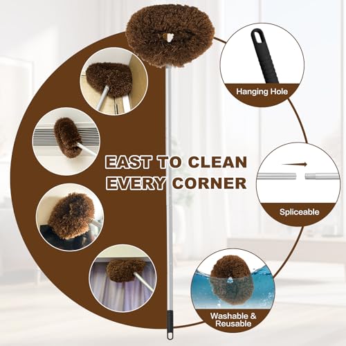 Ceiling Fan Cleaner Duster Reusable Microfiber Ceiling Fan Blade Cleaner Removable Duster with Extension Pole Adjusts 13 to 49.7 Inch for Cleaning Walls Bookshelves Furniture Door Window Top (Brown) - color: Brown
