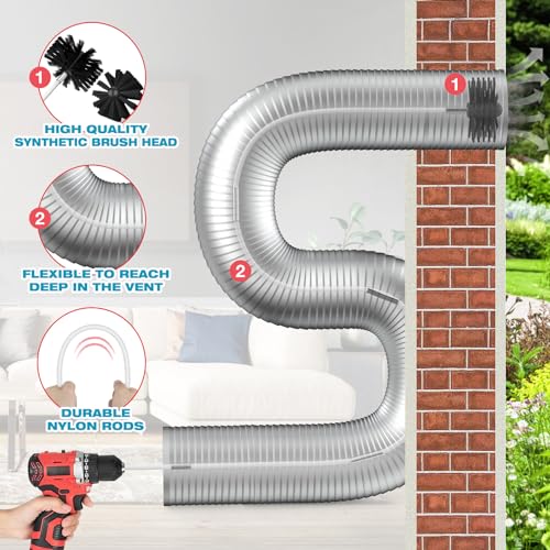 PetOde 42-Feet Dryer Vent Cleaner Kit, Lint Remover，Upgraded Flexible Quick-Snap Brush with Drill Attachment,Extends Up to 42 FEET for Easy Cleaning，Cleaning Tools Use with/Without a Power Drill（New） - size: 42-FEET