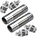 2Pcs Stainless Steel Hose Barb 1" Splicer Mender Union Tubing Coupling Fittings with Hose Clamps Air Water Fuel Oil - size: 1" Hose Barb