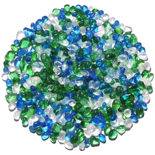 QYGL 0.55LB Green Mixed Clear Glass Pebbles, Tumbled Sea Glass Stones for Vase Fillers, Fish Tank Gravel, Aquarium Rocks, DIY Crafts, Plant Pots, Wedding & Home Decor, Transparent Glass Gemstones - color: Green Mixed
