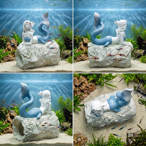 Mermaid Statue Outdoor, Garden Sculpture Figurines for Lawn and Patio Decor, Durable Resin Yard Art, Enchanting Mermaid Design, 10.6" High, Blue Finish for 3"x 4" Decorative Gutter Extension - color: Blue