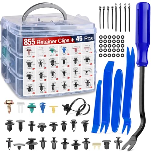 Nilight 900Pcs Car Push Retainer Clips Auto Fasteners Kit Included 24 Sizes Nylon Bumper Fender Rivets Door Trim Panel Clips with 5 Fasteners Remover 10 Cable Ties for Toyota GM Ford Honda Chevy - color: 900Pcs