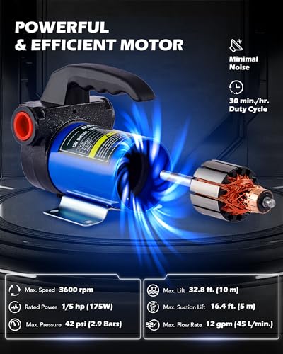 Orion Motor Tech Diesel Transfer Pump Kit, 12V Fuel Transfer Pump Kit with Nozzle & Hoses, Portable Electric Fuel Pump for Kerosene Diesel with Carry Case, Automotive Self Priming Oil Extractor - color: 12GPM Diesel Pump Kit with Case
