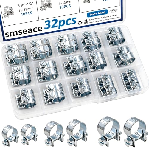 smseace 32Pcs Fuel Line Clamps Fuel Injection Hose Clamps 1/4inch 5/16inch 3/8inch Zinc Plated High Pressure Hose Clamps For Diesel/Petrol Pipe in Automotive,Marine,Truck - size: 11-16mm