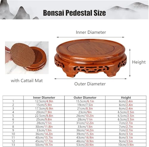 Round Wooden Pedestal Riser Stand for Indoor Plants Fish Tanks & Bonsai - 20cm/7.9in Display Base for Living Room Decor & Greenery Showcase，Inner Diameter 17.5cm/6.9in - size: 17.5cm/6.9in