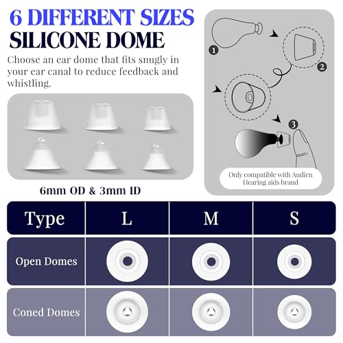 Hearing Amplifier Cleaning Tools, Compatible with Audien Hearing Aid Kit Includes 6 Sizes Silicone Dome, Cleaning Brush with Screwdriver Wax Guards Filter and Carrying Case(10 Pcs)