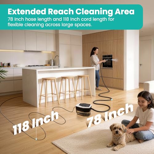 Portable Handheld Steam Cleaner, 4Bar High Pressure Steamer, 15s Fast Heat Up, 3Level Adjustable Handle, 1800ml Large Tank, 20 Accessories for Home, Car Detailing, Grout, Tile, Carpet Cleaning