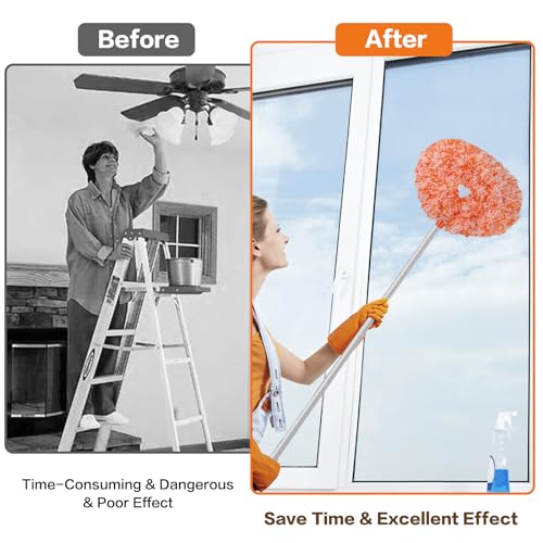 Ceiling Fan Cleaner Duster Reusable Microfiber Ceiling Fan Blade Cleaner Removable Duster with Extension Pole Adjusts 13 to 49.7 Inch for Cleaning Walls Furniture Door Window Top (Orange White) - color: Orange White
