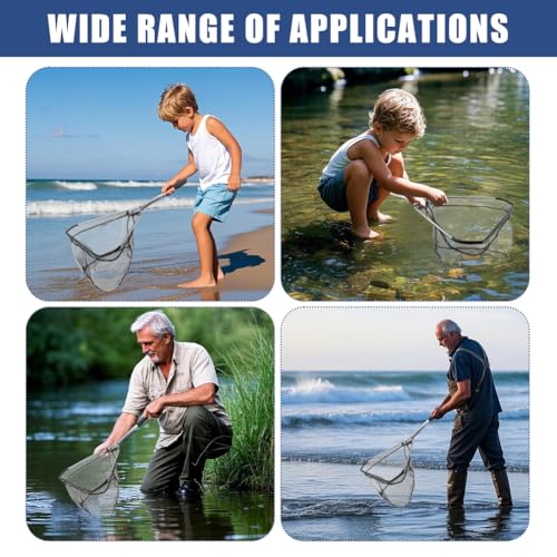 Fishing Net Foldable Minnow Nets with Aluminum Collapsible Telescopic Pole Handle and Nylon Mesh, Small Fishing Landing Net, Safe Fish Catching or Releasing