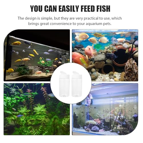 2pcs Portable Fish Feeding Bottles with Lid Aquarium Fish Food Feeders Storage Containers Leak-Resistant White Plastic Dispenser for Aquarium Accessories
